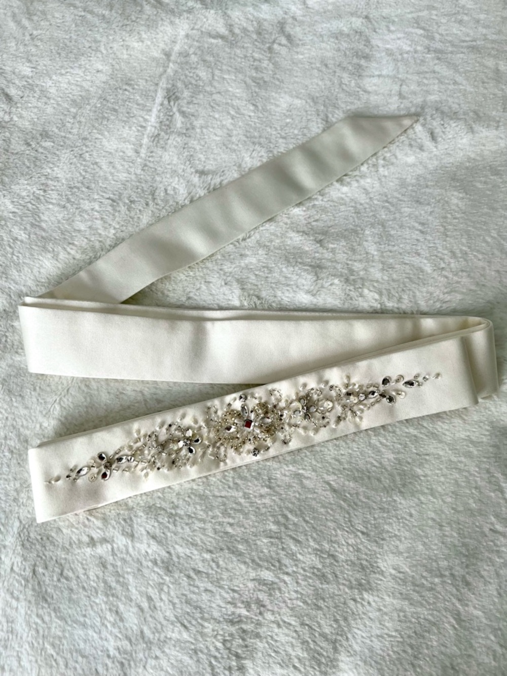 Cream and Silver Embellished Satin Wedding Sash Belt